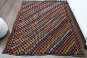 El yapımı vintage halı 183x290 cm i̇kat desenli yün - detay görünümü