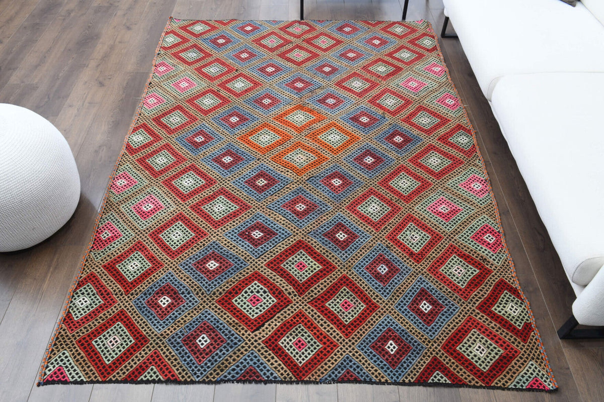 Turkish Vintage Area Kilim Rug