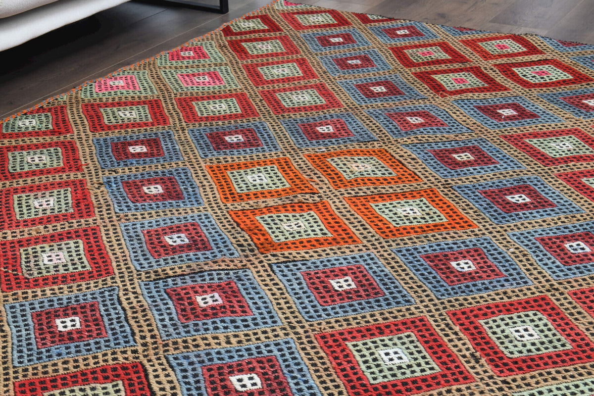 Turkish Vintage Area Kilim Rug