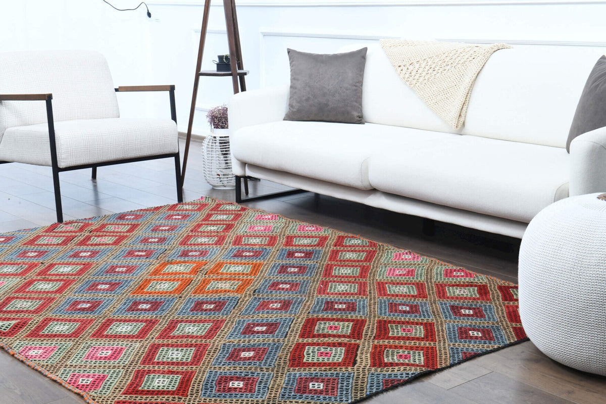 Turkish Vintage Area Kilim Rug