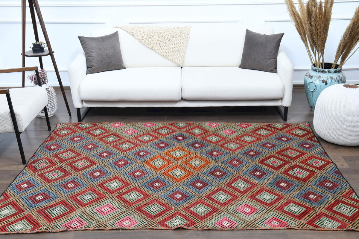 Turkish Vintage Area Kilim Rug