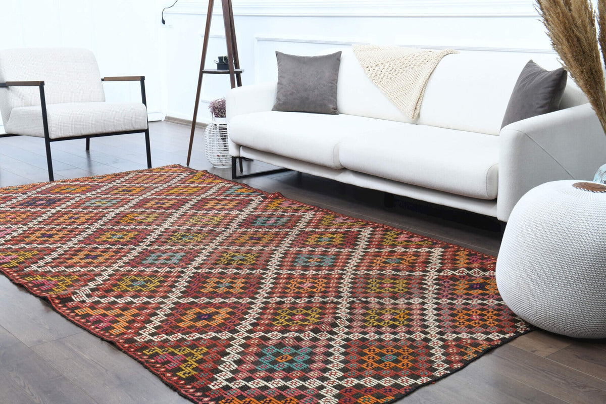 Turkish Vintage Area Kilim Rug