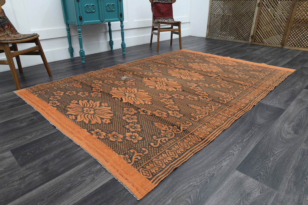 El yapımı vintage halı 178x264 cm i̇kat desenli yün - yakın çekim doku detayı