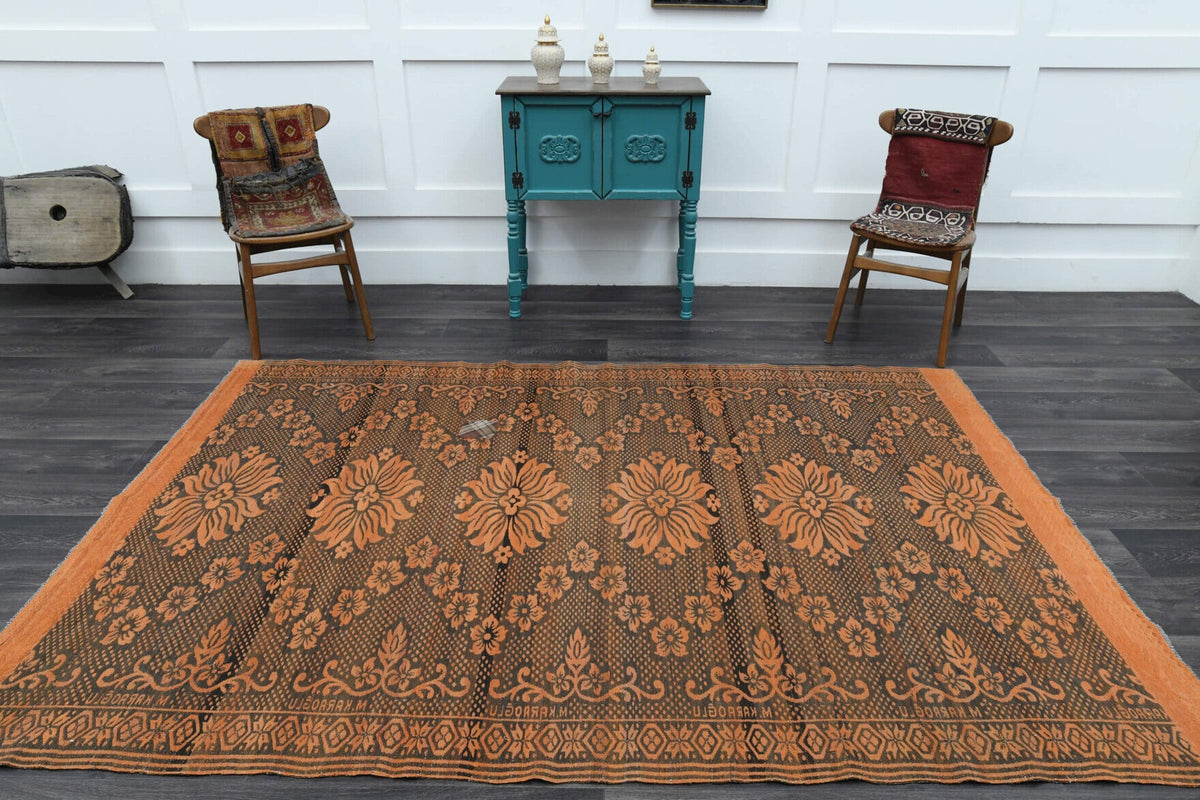El yapımı vintage halı 178x264 cm i̇kat desenli yün - kenar ve saçak detayı