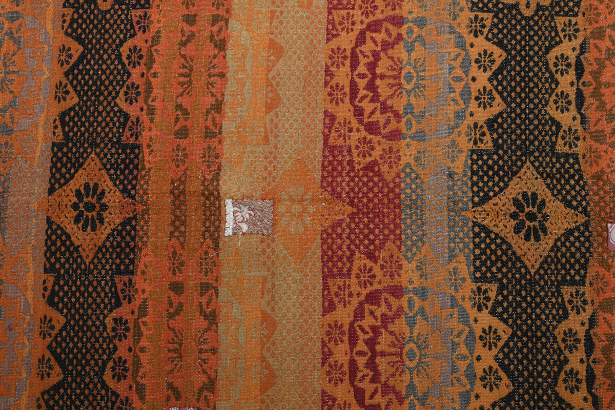 El yapımı vintage halı 183x287 cm tribal desenli yün - kenar ve saçak detayı