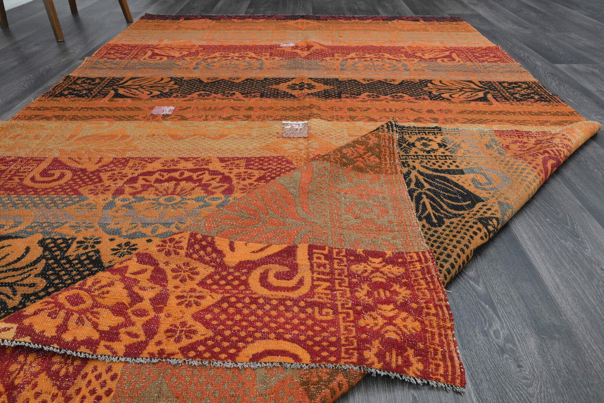 El yapımı vintage halı 183x287 cm tribal desenli yün - üstten görünüm