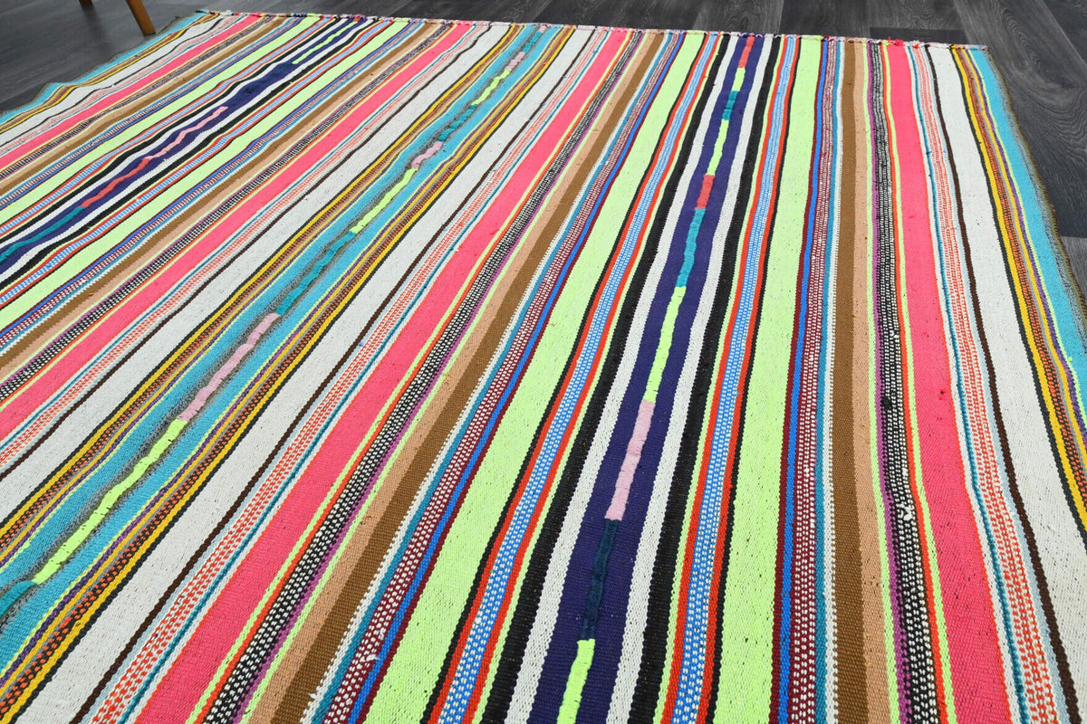 El yapımı vintage halı 198x290 cm çizgili desenli yün - mekan görünümü
