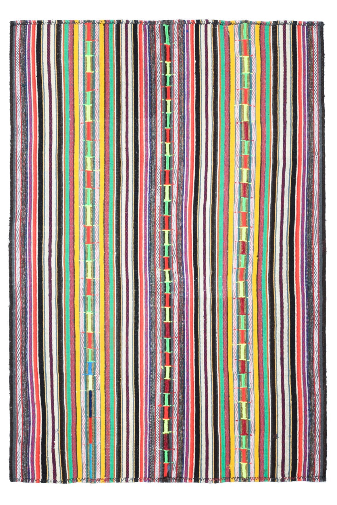El yapımı vintage halı 185x269 cm çizgili desenli yün - açık alan görünümü