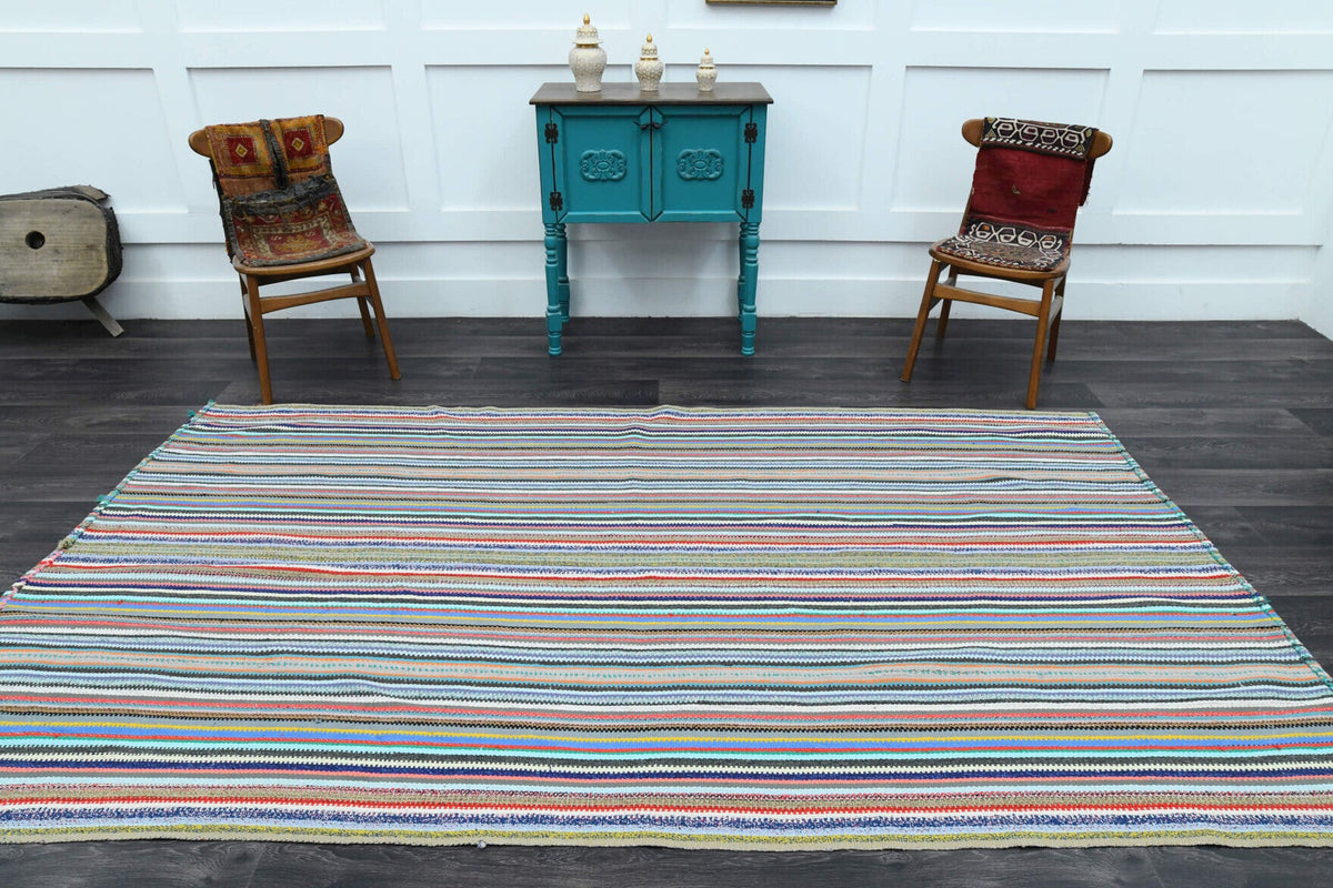 El yapımı vintage halı 165x292 cm oryantal desenli yün - yakın çekim doku detayı