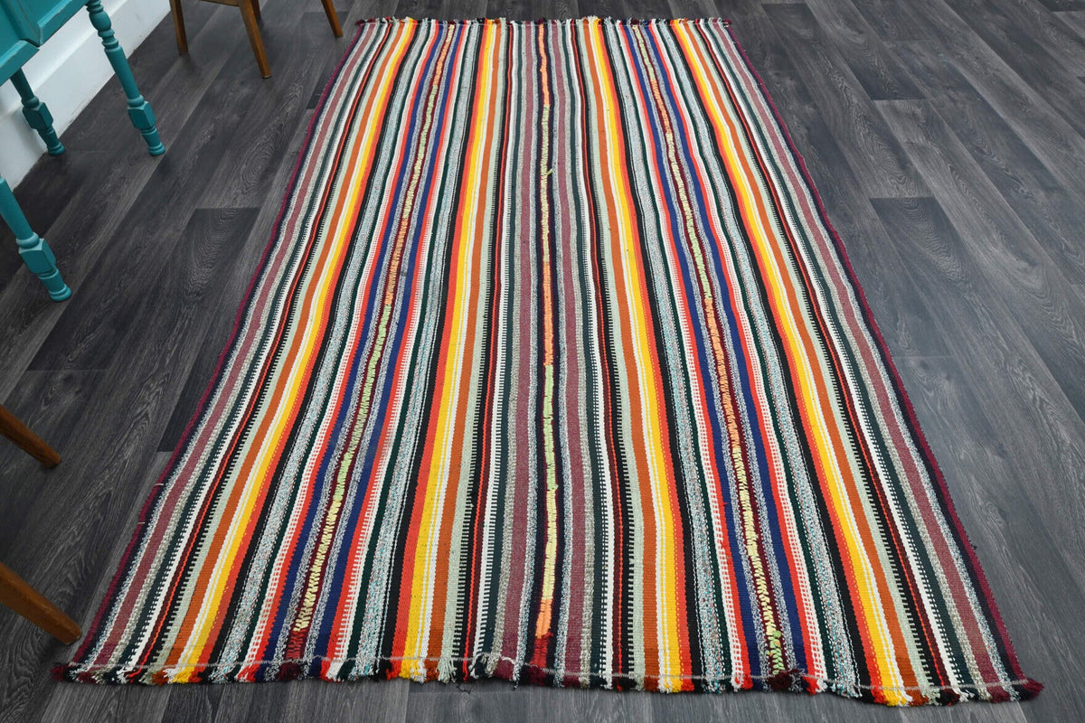Turkish Vintage Striped Flatweave Carpet