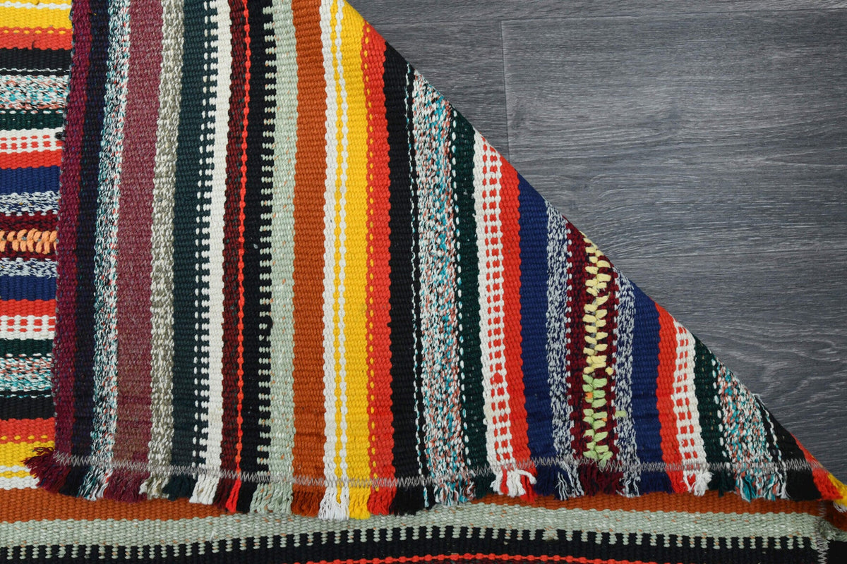 Turkish Vintage Striped Flatweave Carpet