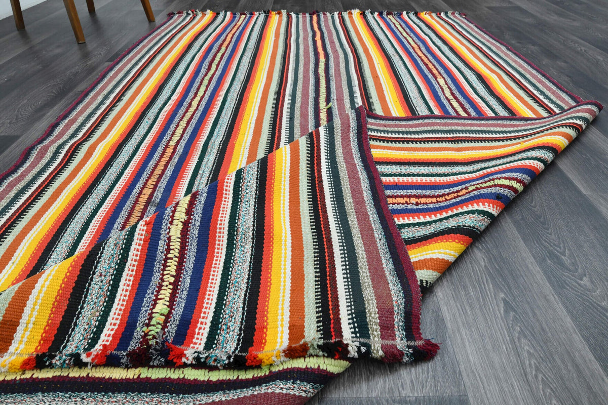 Turkish Vintage Striped Flatweave Carpet