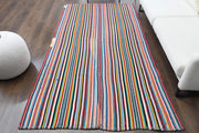 El yapımı vintage halı 150x269 cm çizgili desenli yün - detay görünümü