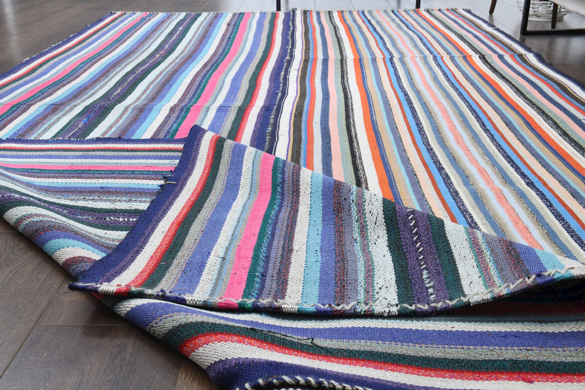 Turkish Vintage Striped Kilim Rug