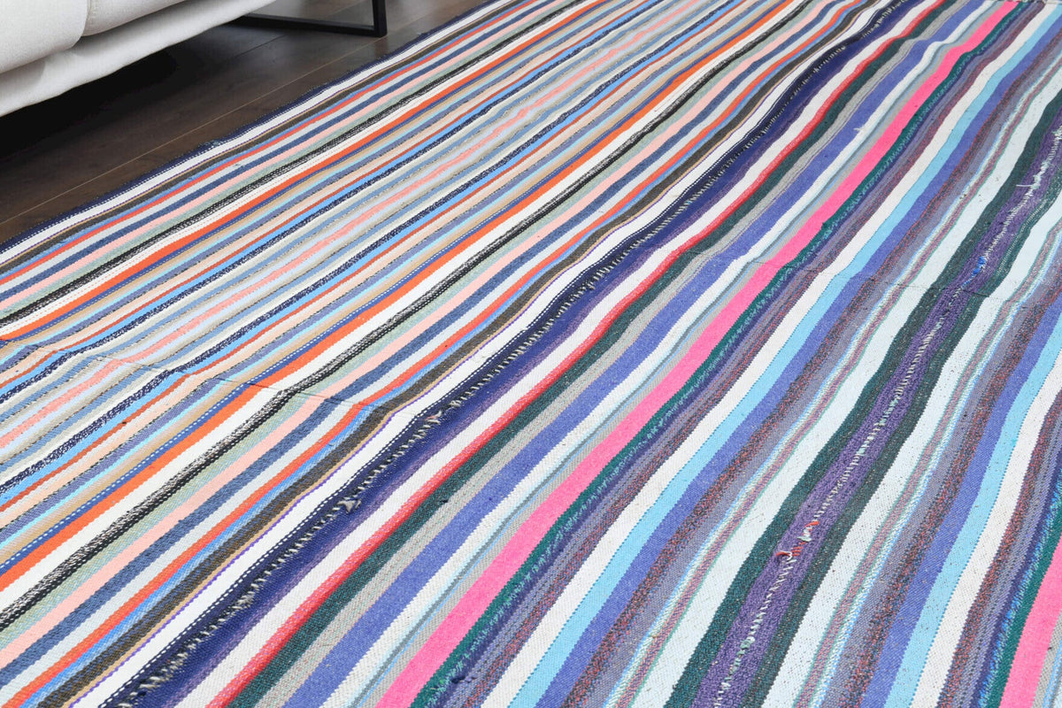 Turkish Vintage Striped Kilim Rug
