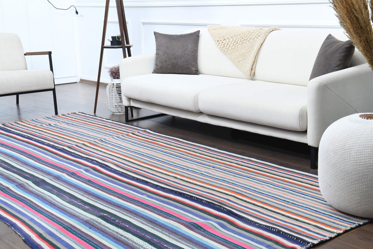 Turkish Vintage Striped Kilim Rug