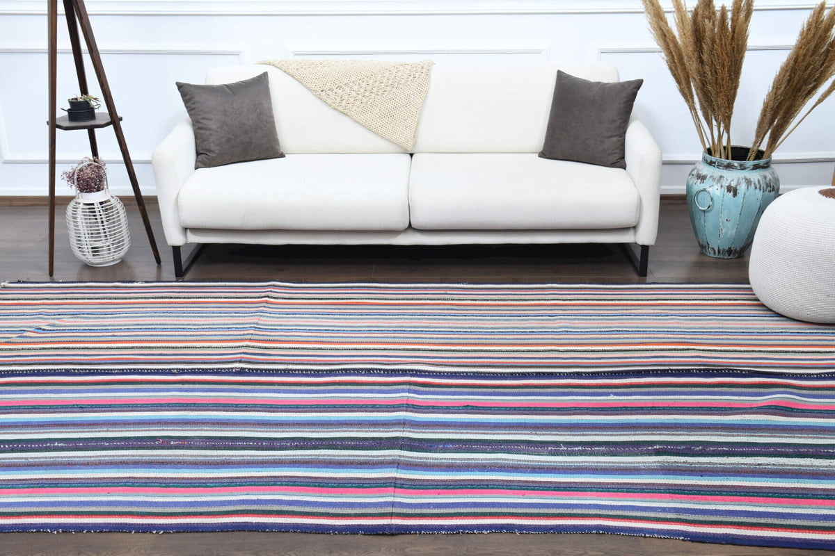 Turkish Vintage Striped Kilim Rug