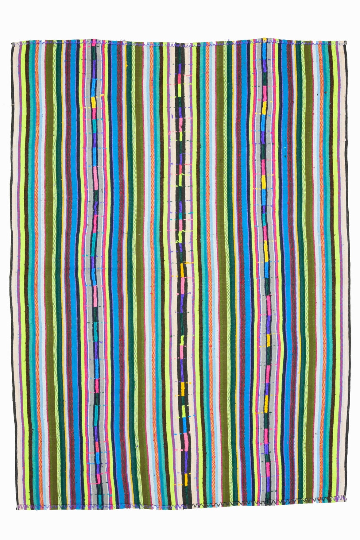 El yapımı vintage halı 196x272 cm çizgili desenli yün - açık alan görünümü