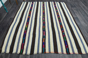 El yapımı vintage halı 196x229 cm çizgili desenli yün - detay görünümü
