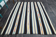 El yapımı vintage halı 178x224 cm çizgili desenli yün - detay görünümü