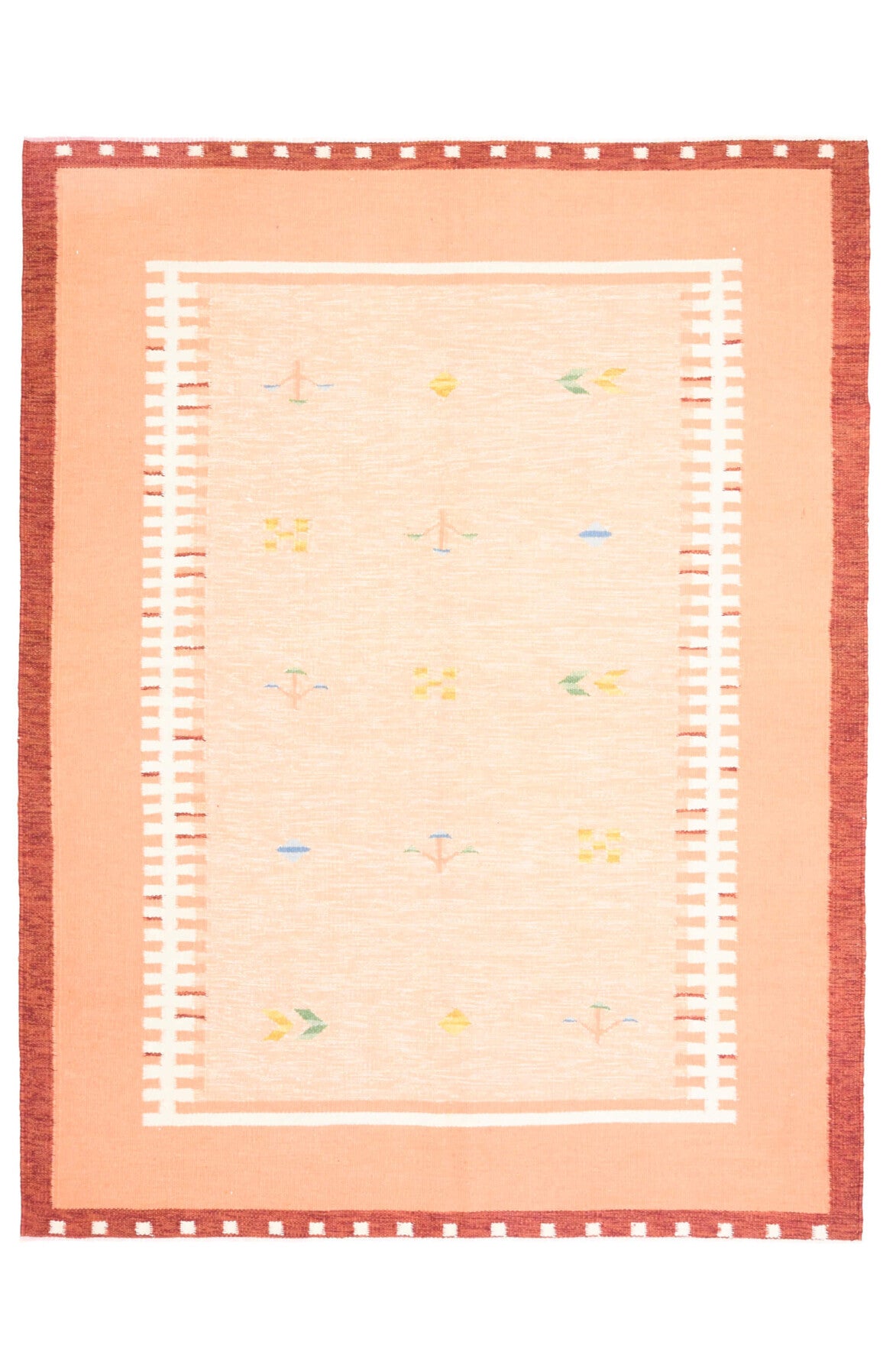 El yapımı vintage halı 173x224 cm bordürlü desenli yün - farklı açıdan görünüm