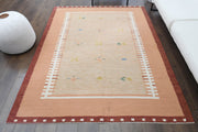 El yapımı vintage halı 173x224 cm bordürlü desenli yün - detay görünümü