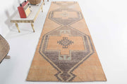 El yapımı vintage yolluk 94x292 cm geometrik desenli yün - detay görünümü