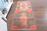 1970'lerden Anadolu kökenli tribal desenli el dokuma vintage yolluk, 68x147 cm
