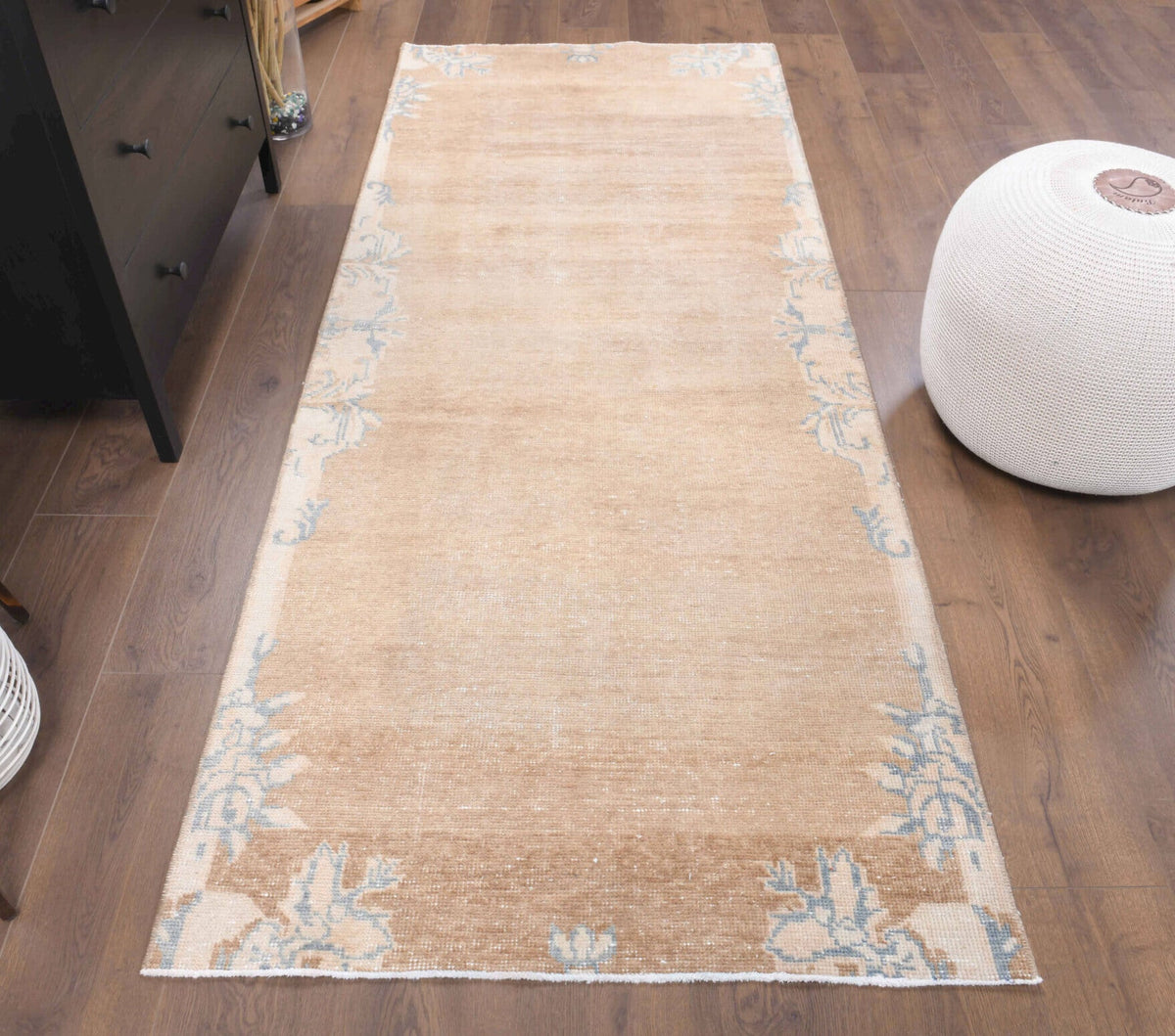 1970s Brown Floral Oushak Runner Rug