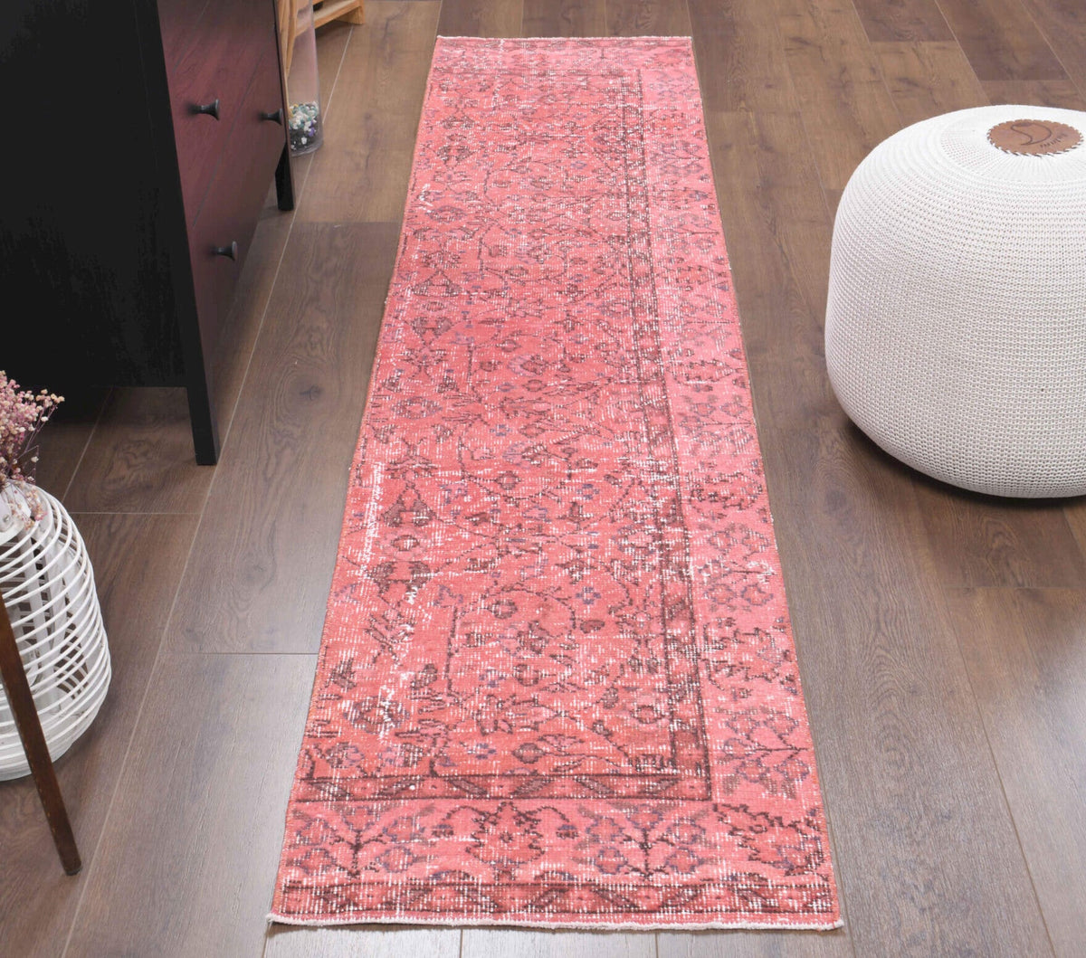 Pink Floral Anatolian Rug -  Vintage from 1970&prime;s