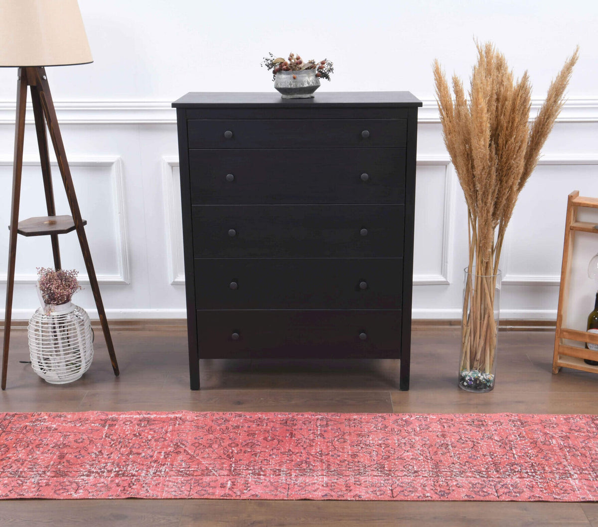 Pink Floral Anatolian Rug -  Vintage from 1970&prime;s