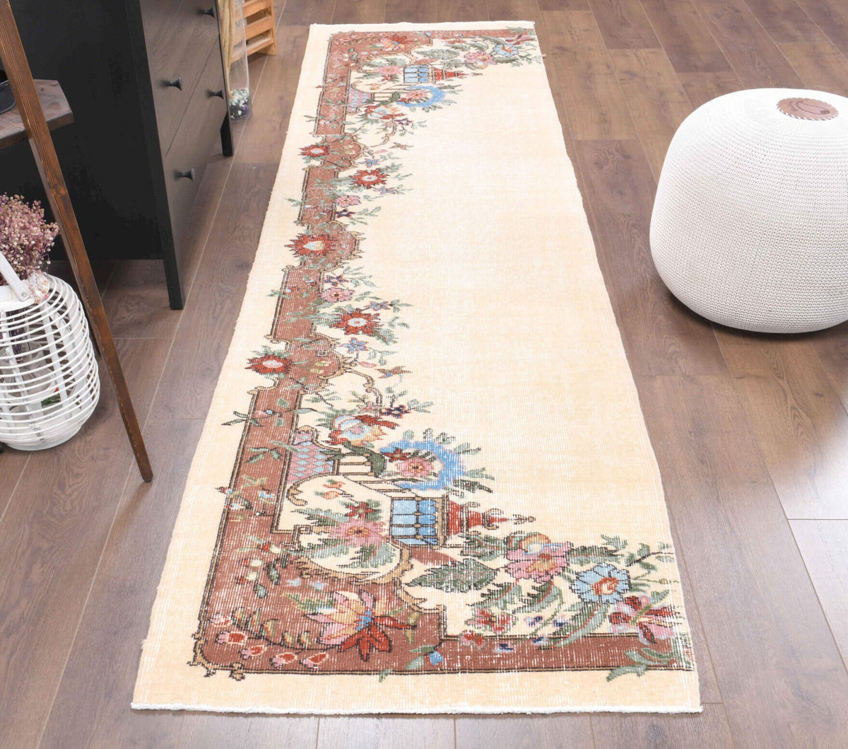 Beige Vintage Anatolian Runner Rug