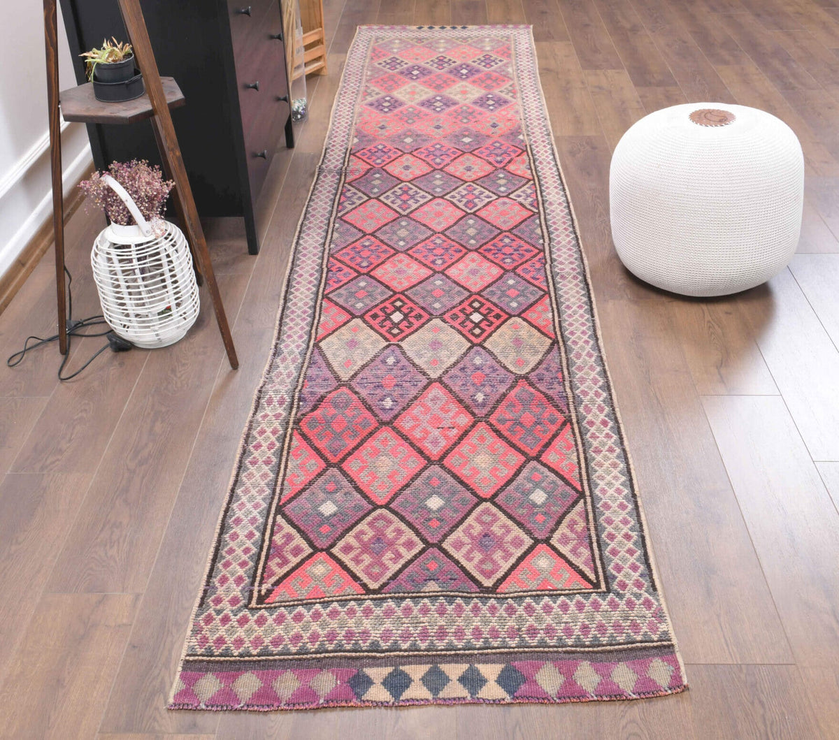Jewel Colors - Hand-Knotted Vintage Anatolian Runner Rug