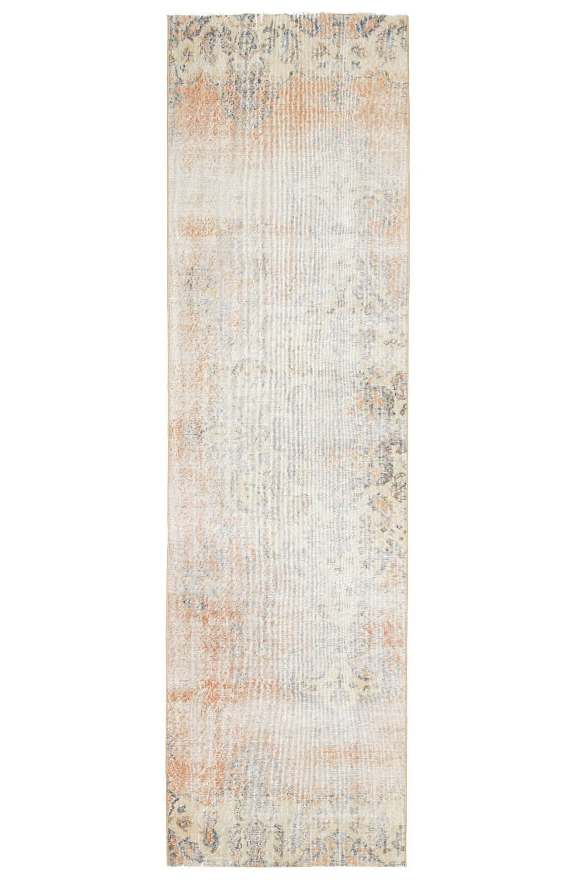 Distressed Orange Vintage Oushak Runner Rug