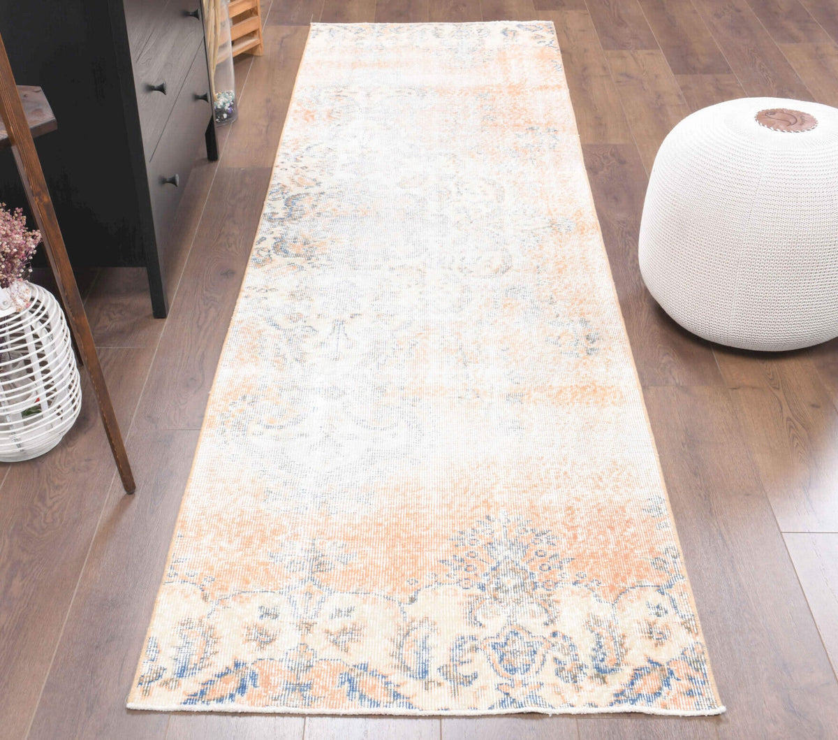 Distressed Orange Vintage Oushak Runner Rug