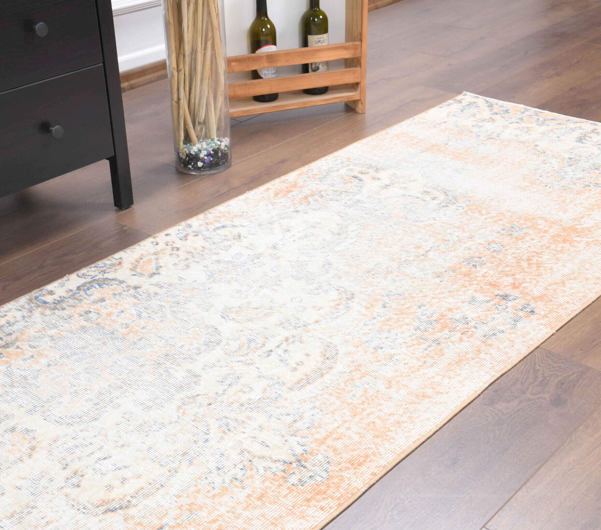 Distressed Orange Vintage Oushak Runner Rug