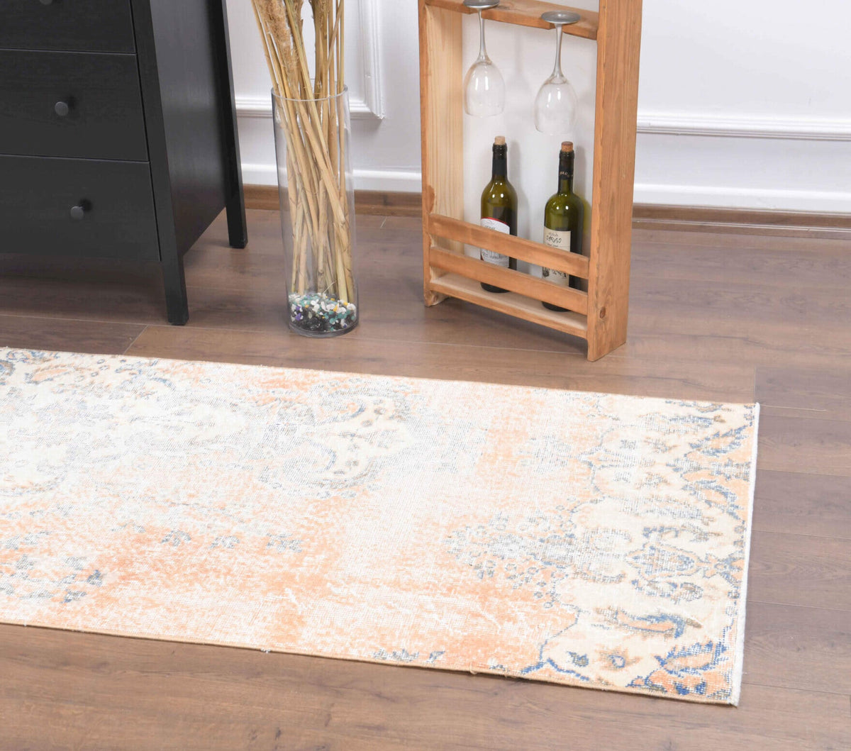 Distressed Orange Vintage Oushak Runner Rug