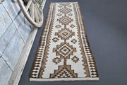 1970'lerden Anadolu kökenli geometrik desenli el dokuma vintage yolluk, 90x307 cm