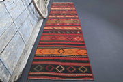 1960'lardan Anadolu kökenli ikat desenli vintage kilim yolluk, 81x380 cm