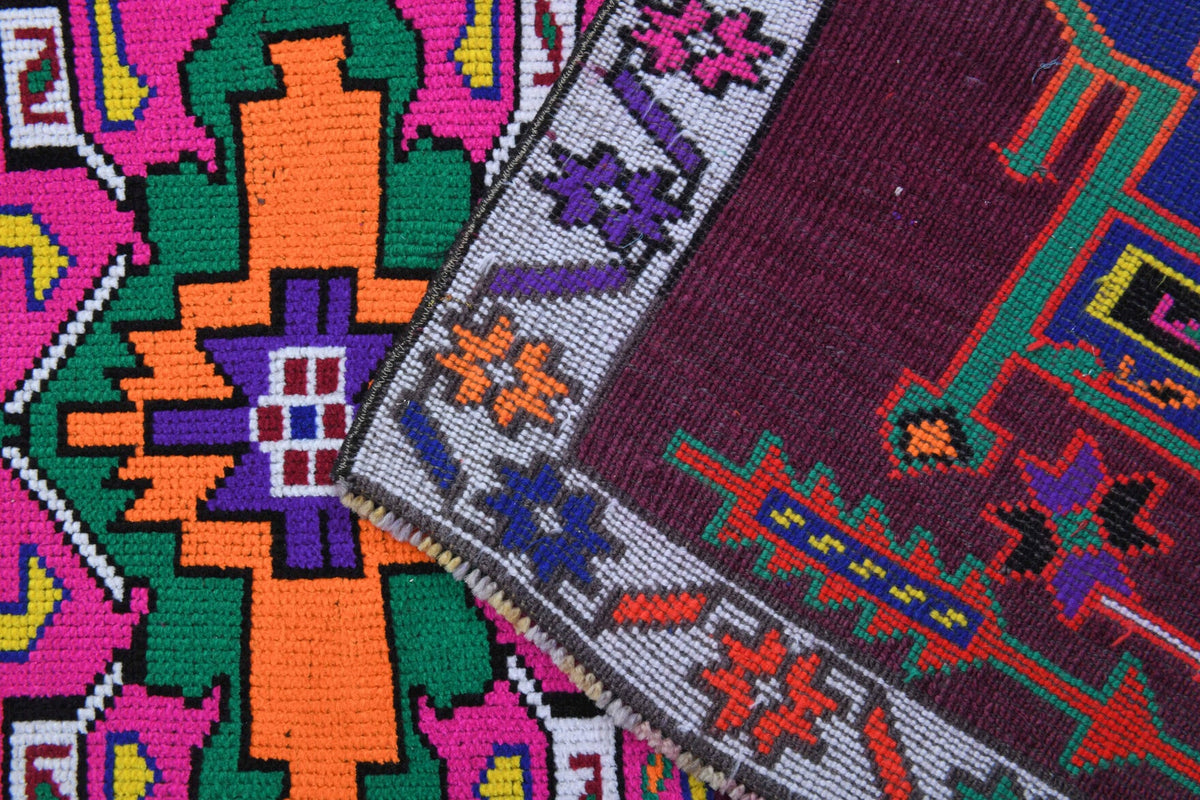 Vibrant Purple Vintage Anatolian Runner Rug