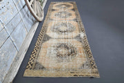 El yapımı vintage yolluk 94x378 cm tribal desenli yün - detay görünümü