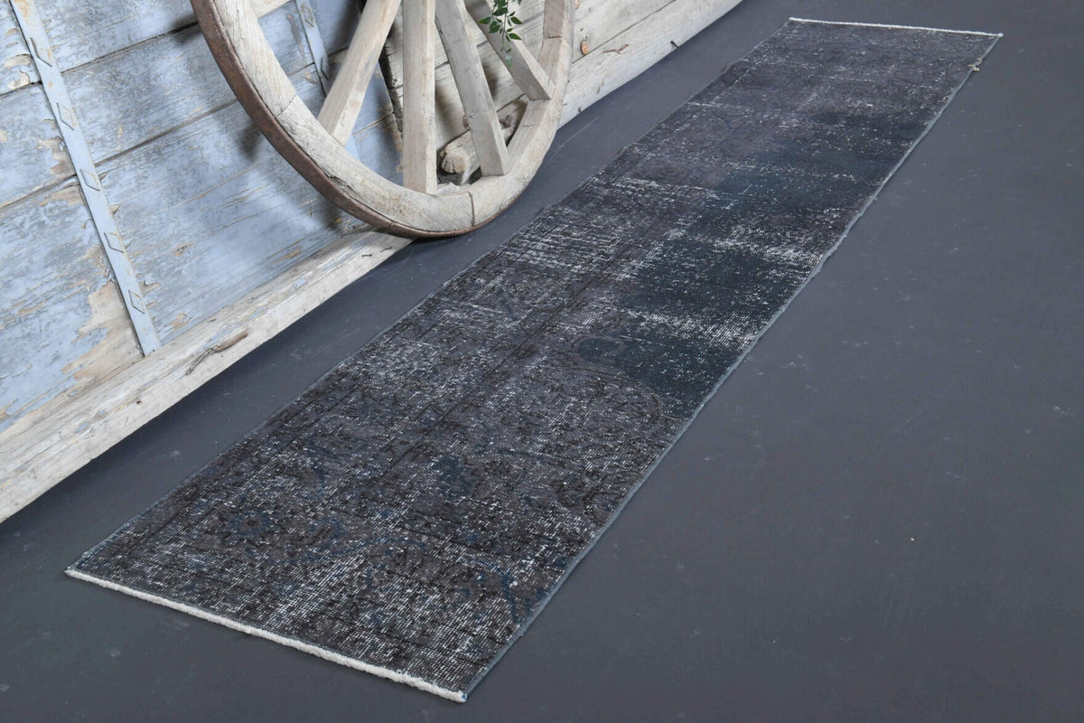 Solid Black Vintage Anatolian Runner Rug