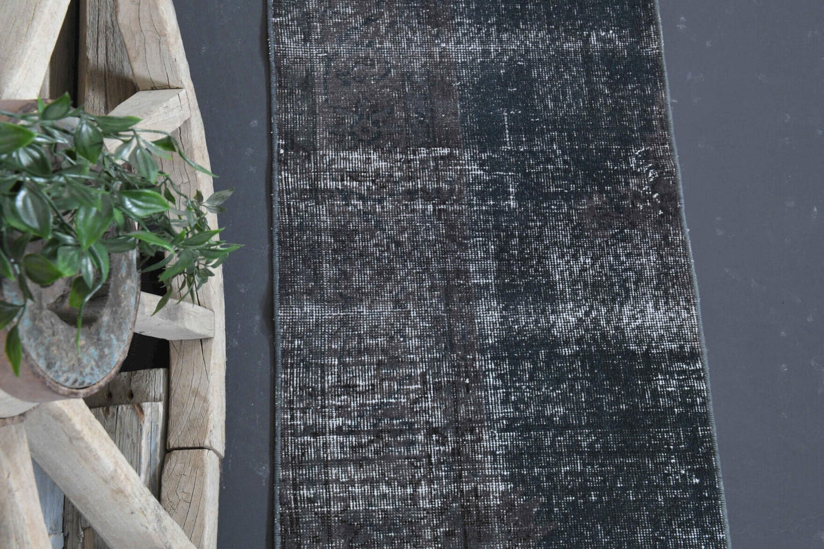 Solid Black Vintage Anatolian Runner Rug