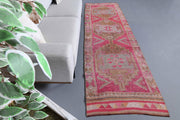 1950'lerden Anadolu kökenli tribal desenli el dokuma vintage yolluk, 95x320 cm