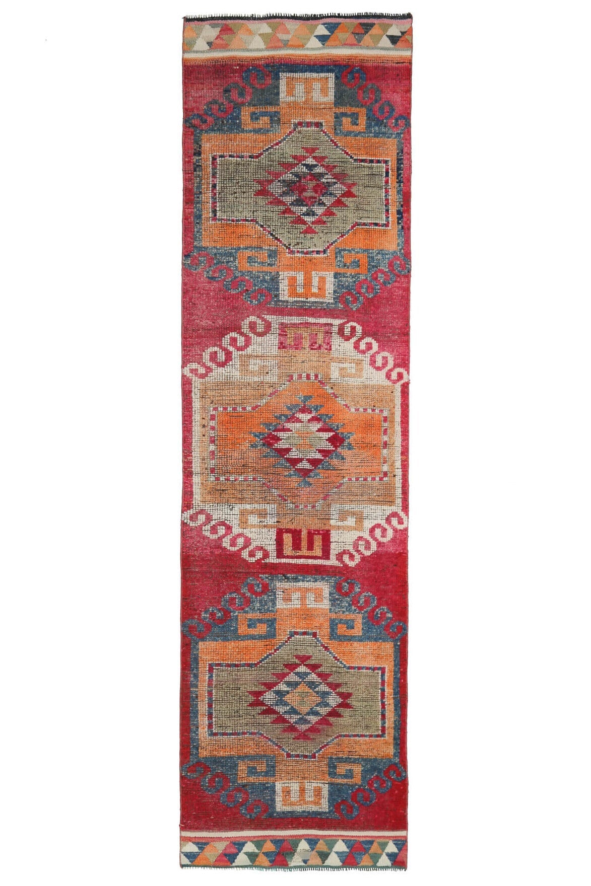 El yapımı vintage yolluk 94x356 cm tribal desenli yün - farklı açıdan görünüm