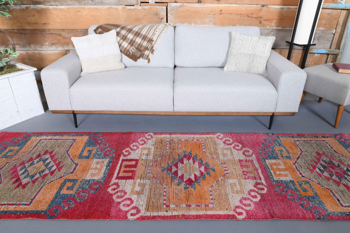 El yapımı vintage yolluk 94x356 cm tribal desenli yün - desen detayı