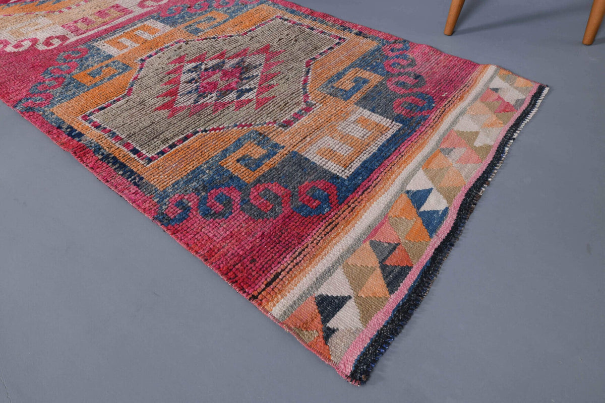 El yapımı vintage yolluk 94x356 cm tribal desenli yün - mekan görünümü