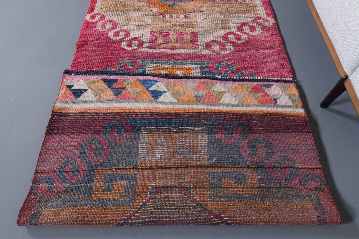 El yapımı vintage yolluk 94x356 cm tribal desenli yün - açık alan görünümü