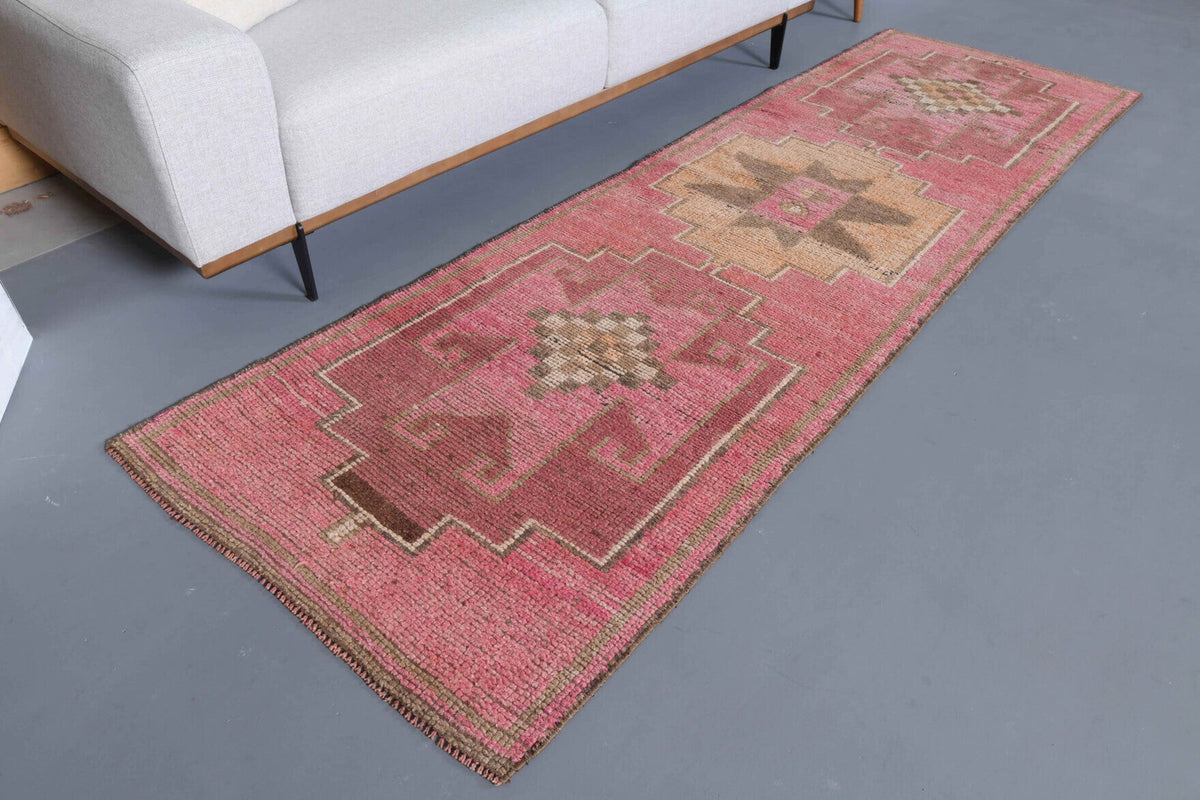 El yapımı vintage yolluk 91x290 cm oryantal desenli yün - yakın çekim doku detayı