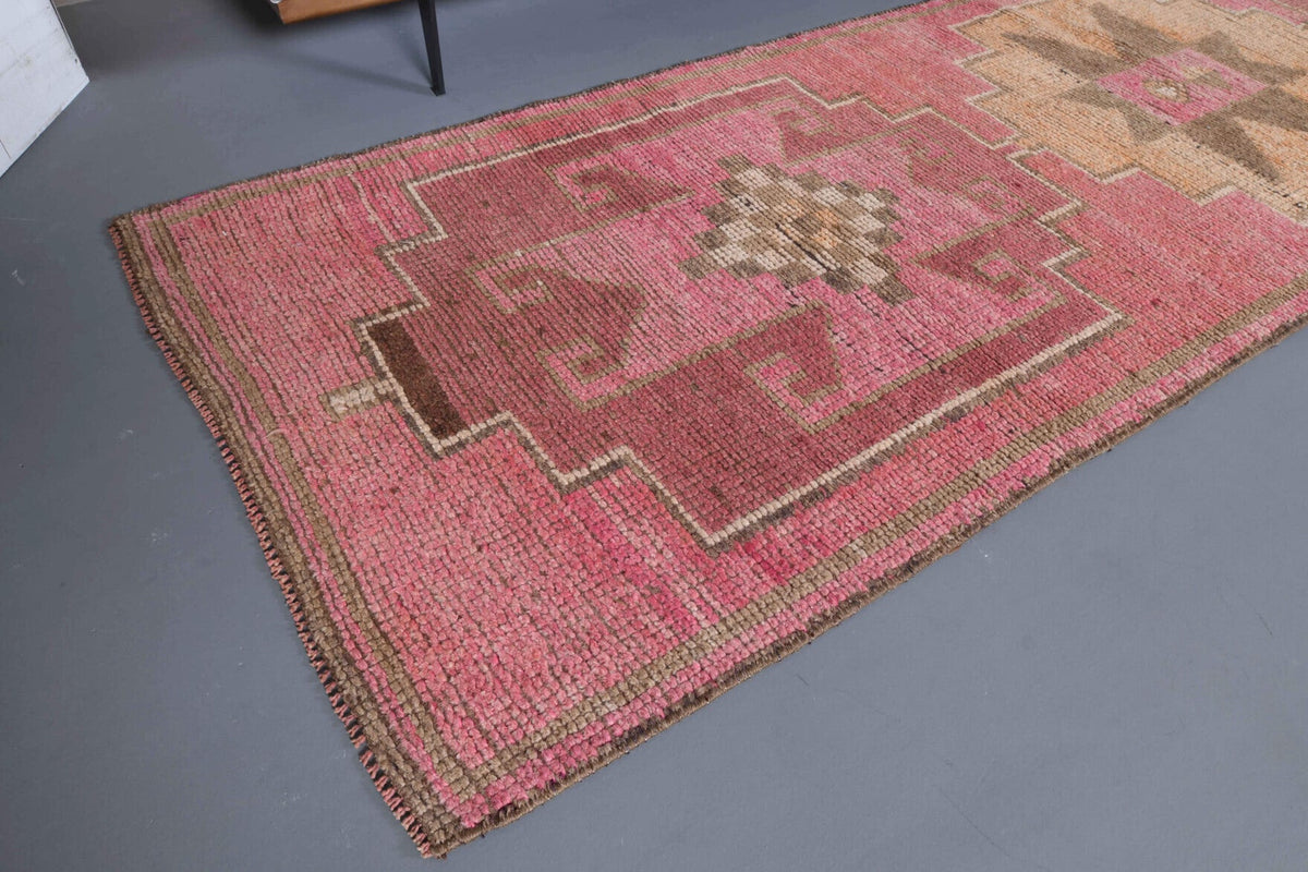 El yapımı vintage yolluk 91x290 cm oryantal desenli yün - kenar ve saçak detayı